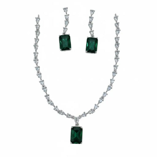 Aqua Blue Crystal Necklace Set with Earrings | Elegant Diamond Finish Imitation Jewellery for Women | ImiStyleJewellery - Imistyle Jewellery