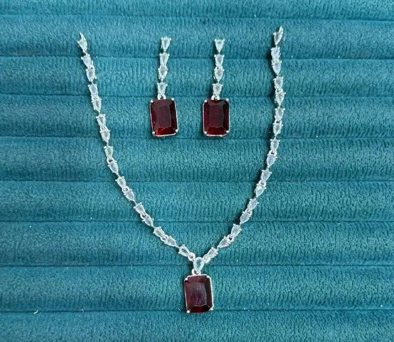 Aqua Blue Crystal Necklace Set with Earrings | Elegant Diamond Finish Imitation Jewellery for Women | ImiStyleJewellery - Imistyle Jewellery