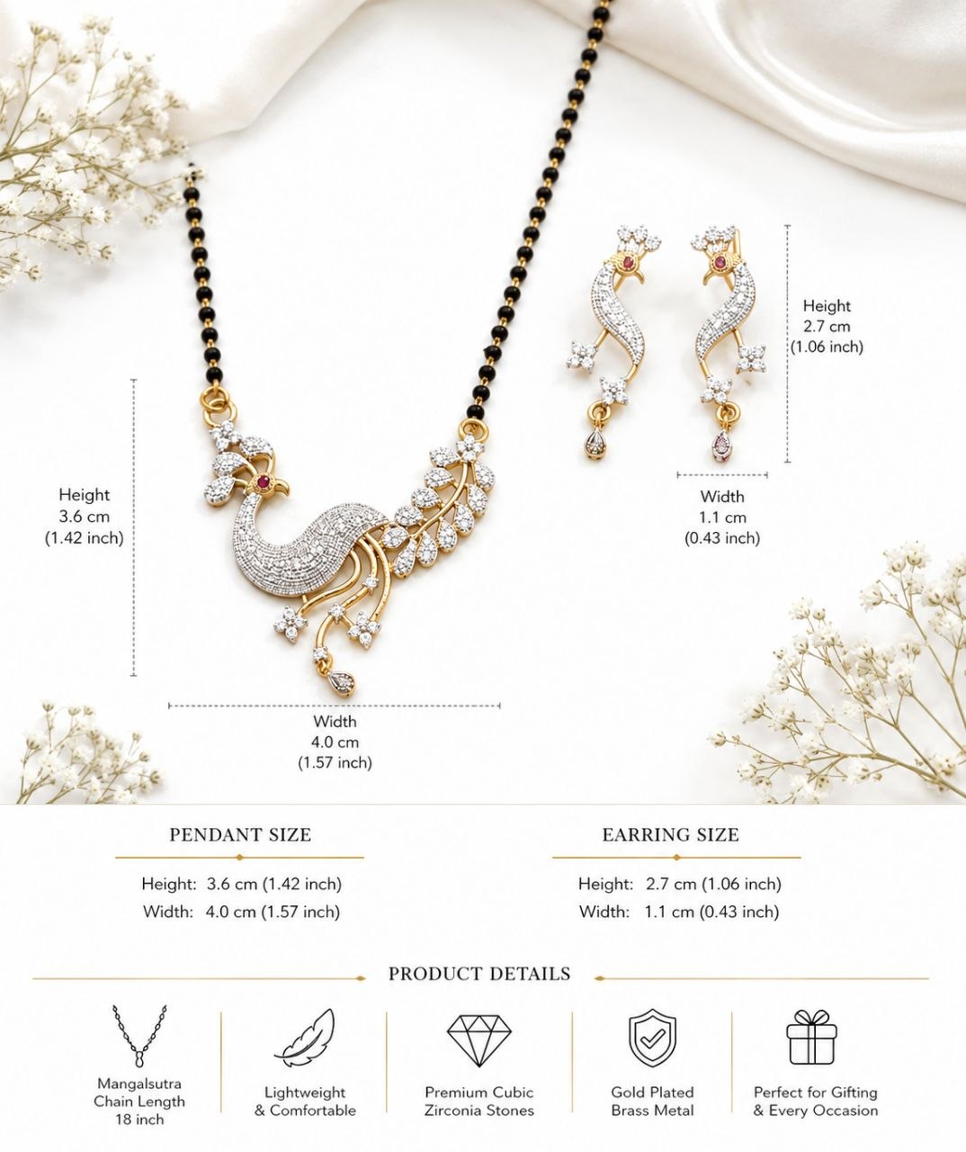 Luxury Peacock AD Mangalsutra Set with Matching Earrings
