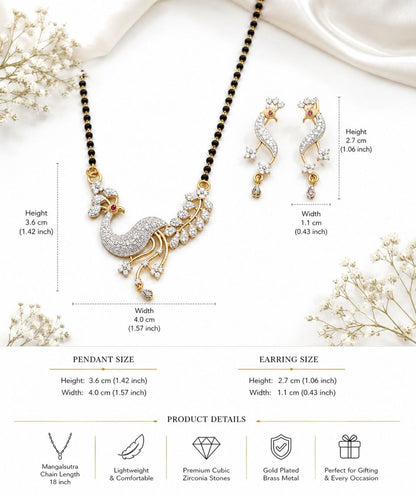 Luxury Peacock AD Mangalsutra Set with Matching Earrings