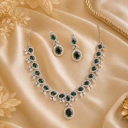 Emerald Green Luxury Necklace Set for Women | CZ Diamond Bridal Jewellery Set | ImiStyleJewellery - Imistyle Jewellery