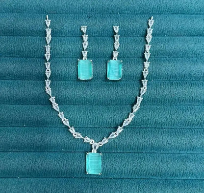 Aqua Blue Crystal Necklace Set with Earrings | Elegant Diamond Finish Imitation Jewellery for Women | ImiStyleJewellery - Imistyle Jewellery