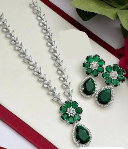 Elegant Green Floral Necklace Set for Women | Drop Pendant Earrings Set Crystal Imitation Jewellery | ImiStyleJewellery - Imistyle Jewellery
