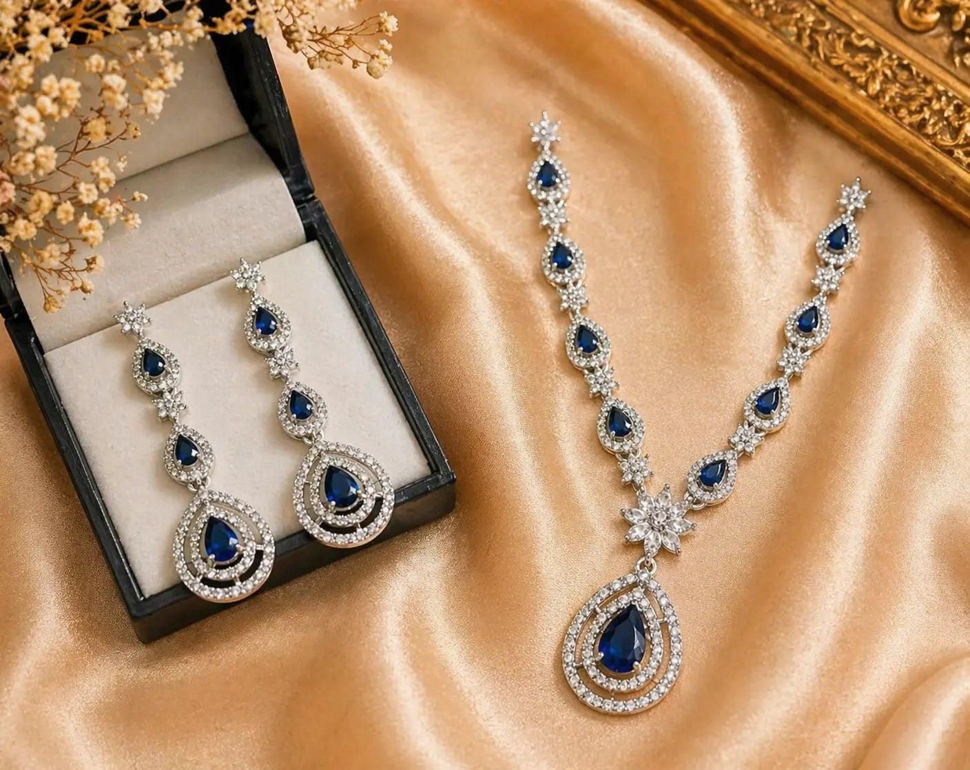 Teardrop Crystal Necklace Set for Women | Luxury Stone Imitation Jewellery Necklace Set with Earrings (Blue, Green, Red, Pink, White) – ImistyleJewellery - Imistyle Jewellery