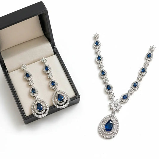 Teardrop Crystal Necklace Set for Women | Luxury Stone Imitation Jewellery Necklace Set with Earrings (Blue, Green, Red, Pink, White) – ImistyleJewellery - Imistyle Jewellery