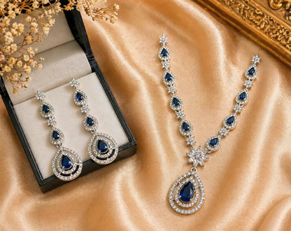 Teardrop Crystal Necklace Set for Women | Luxury Stone Imitation Jewellery Necklace Set with Earrings (Blue, Green, Red, Pink, White) – ImistyleJewellery - Imistyle Jewellery