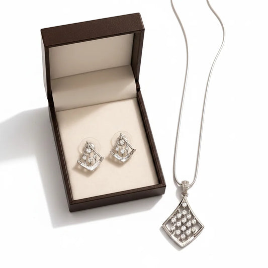 Silver Plated American Diamond Pendant Set for Women