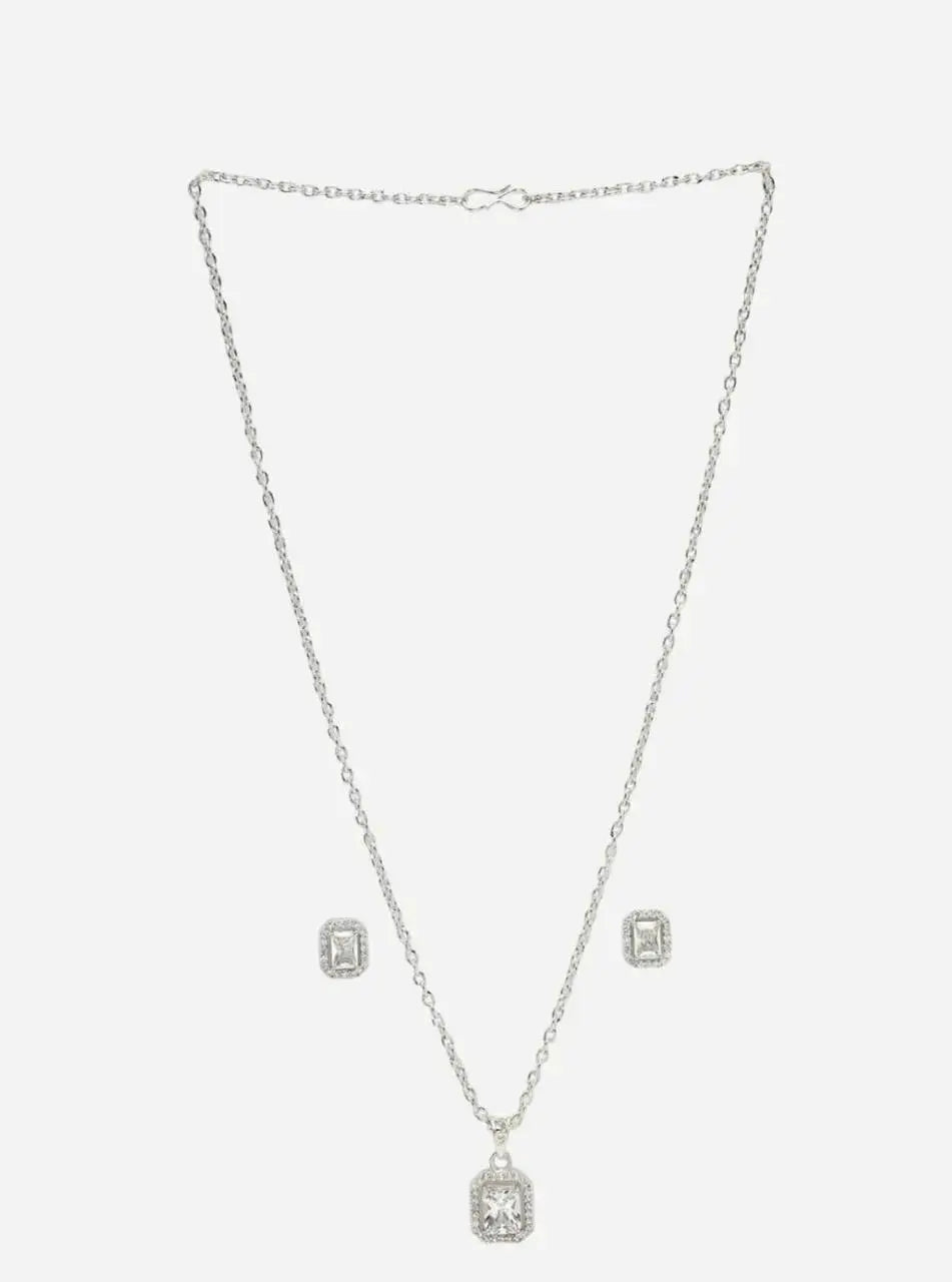 Elegant Crystal Pendant Necklace Set for Women | Square Stone Earrings Necklace Set Imitation Jewellery | ImiStyleJewellery - Imistyle Jewellery