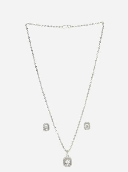 Elegant Crystal Pendant Necklace Set for Women | Square Stone Earrings Necklace Set Imitation Jewellery | ImiStyleJewellery - Imistyle Jewellery