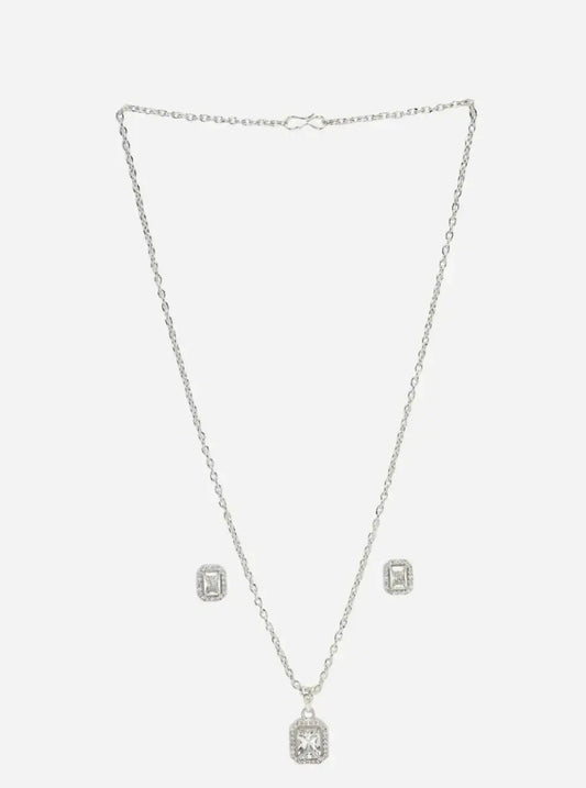 Elegant Crystal Pendant Necklace Set for Women | Square Stone Earrings Necklace Set Imitation Jewellery | ImiStyleJewellery - Imistyle Jewellery