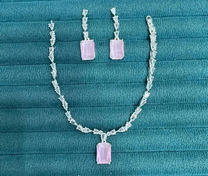 Aqua Blue Crystal Necklace Set with Earrings | Elegant Diamond Finish Imitation Jewellery for Women | ImiStyleJewellery - Imistyle Jewellery
