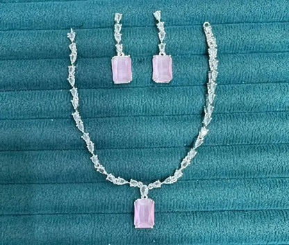 Aqua Blue Crystal Necklace Set with Earrings | Elegant Diamond Finish Imitation Jewellery for Women | ImiStyleJewellery - Imistyle Jewellery