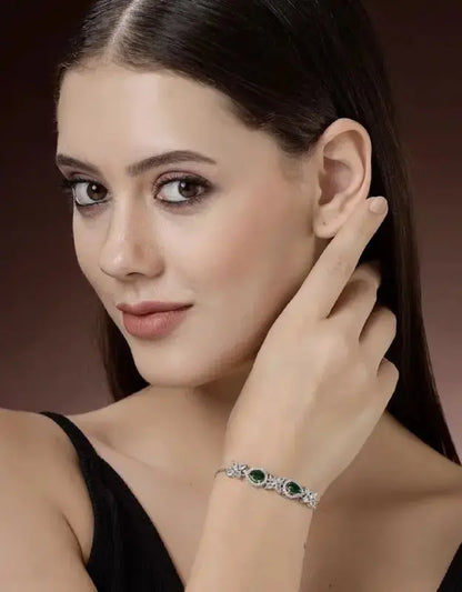 Teardrop Crystal Bracelet for Women | Elegant Imitation Jewellery Bracelet with Zircon Stones (Green Stone Design) – ImistyleJewellery - Imistyle Jewellery