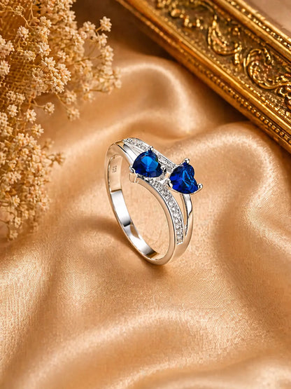 Royal Blue Heart Stone Ring for Women | Double Heart Crystal Silver Band Imitation Jewellery Ring | ImiStyleJewellery - Imistyle Jewellery