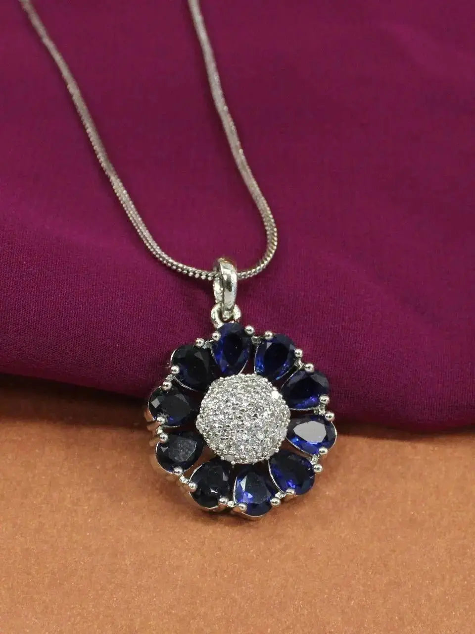 Elegant Blue Floral Pendant Set for Women | Crystal Round Necklace & Stud Earrings Imitation Jewellery | ImiStyleJewellery - Imistyle Jewellery