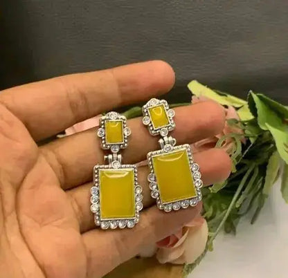 Emerald Green Statement Earrings for Women | Rectangle Crystal Drop Earrings Imitation Jewellery | ImiStyleJewellery - Imistyle Jewellery