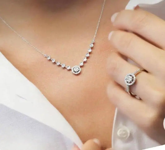Minimal Crystal Pendant Necklace Set for Women | Round Diamond Style Chain with Ring Imitation Jewellery | ImiStyleJewellery - Imistyle Jewellery