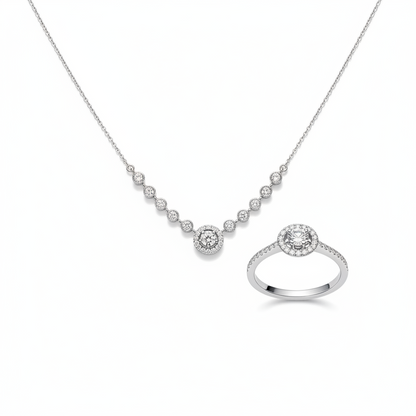 Minimal Crystal Pendant Necklace Set for Women | Round Diamond Style Chain with Ring Imitation Jewellery | ImiStyleJewellery