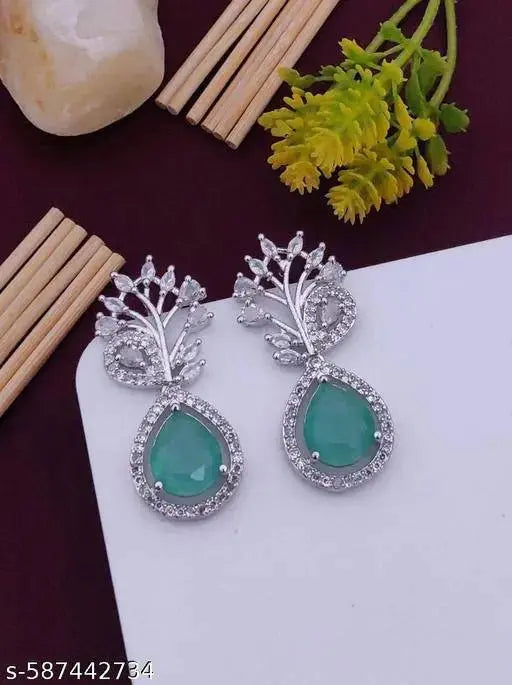 Elegant Pink Teardrop American Diamond Earrings | Leaf Design Party Wear Jewellery for Women | ImiStyleJewellery - Imistyle Jewellery