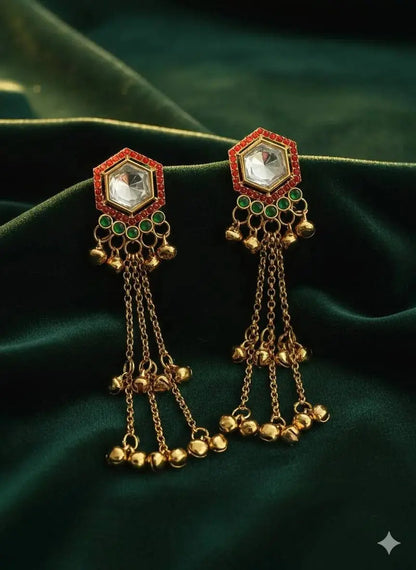 Traditional Gold Kundan Long Earrings for Women | Pearl Chain Hanging Ethnic Earrings Imitation Jewellery | ImiStyleJewellery - Imistyle Jewellery