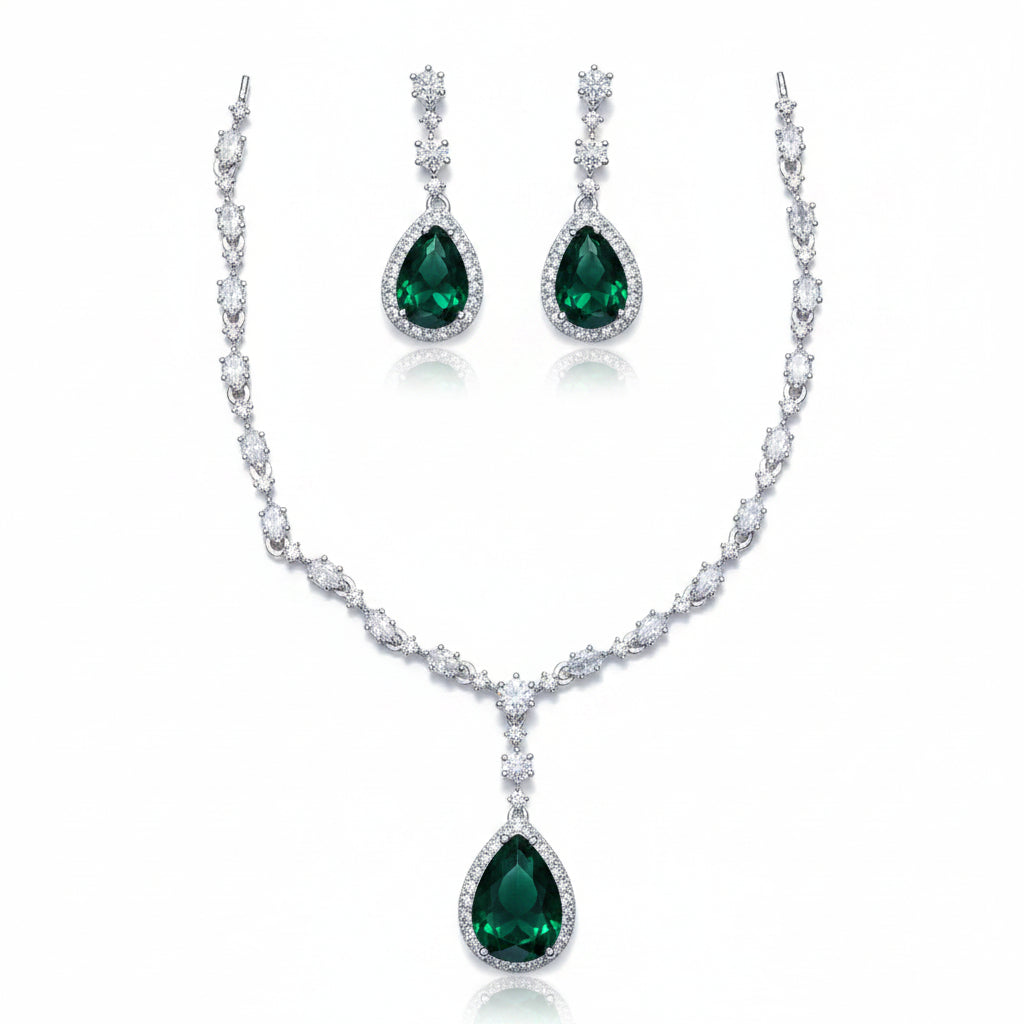 Elegant Emerald Teardrop Necklace Set with Earrings | Minimal Luxury Imitation Jewellery for Women | ImiStyleJewellery - Imistyle Jewellery