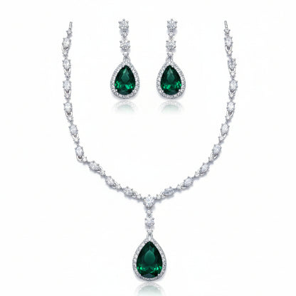 Elegant Emerald Teardrop Necklace Set with Earrings | Minimal Luxury Imitation Jewellery for Women | ImiStyleJewellery - Imistyle Jewellery