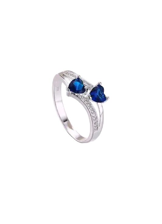 Royal Blue Heart Stone Ring for Women | Double Heart Crystal Silver Band Imitation Jewellery Ring | ImiStyleJewellery - Imistyle Jewellery