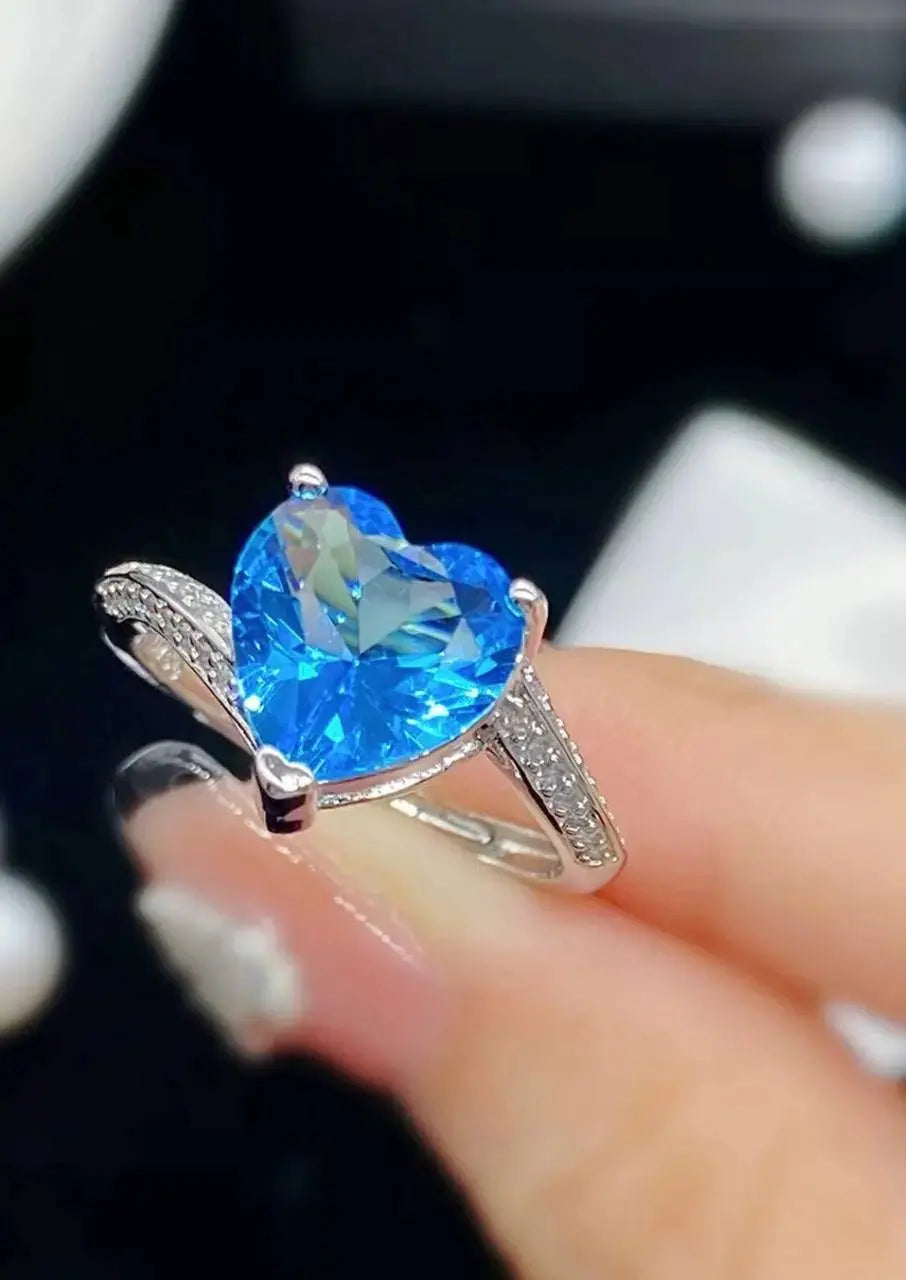 Blue Heart Stone Ring for Women | CZ Diamond Adjustable Ring | Luxury Imitation Jewellery - Imistyle Jewellery