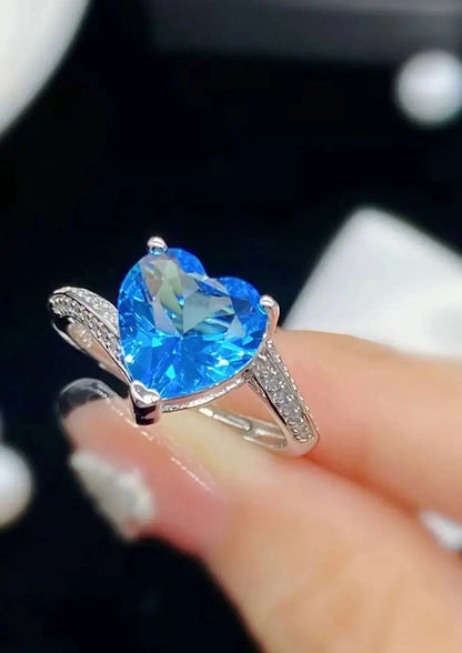 Blue Heart Stone Ring for Women | CZ Diamond Adjustable Ring | Luxury Imitation Jewellery - Imistyle Jewellery
