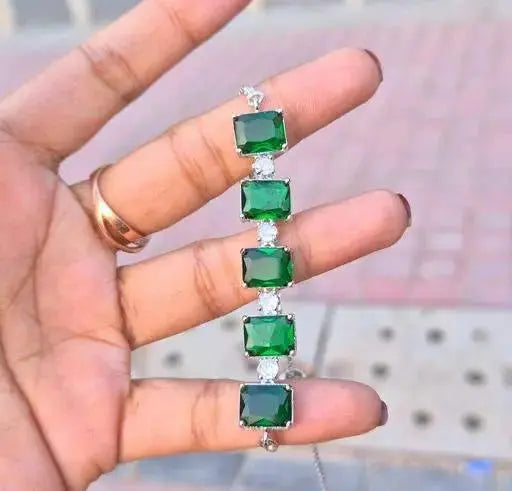 Square Crystal Adjustable Bracelet for Women | Trendy Imitation Jewellery Bracelet with Green & Pink Stones – ImistyleJewellery - Imistyle Jewellery
