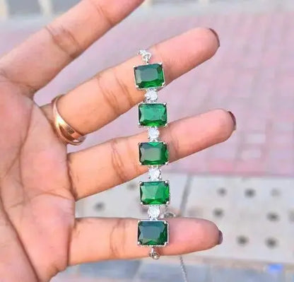 Square Crystal Adjustable Bracelet for Women | Trendy Imitation Jewellery Bracelet with Green & Pink Stones – ImistyleJewellery - Imistyle Jewellery