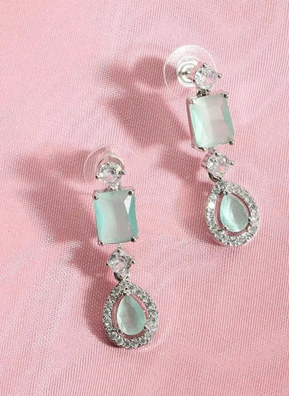 Elegant Mint Green Stone Necklace Set for Women | Crystal Drop Pendant Earrings Set Imitation Jewellery | ImiStyleJewellery - Imistyle Jewellery