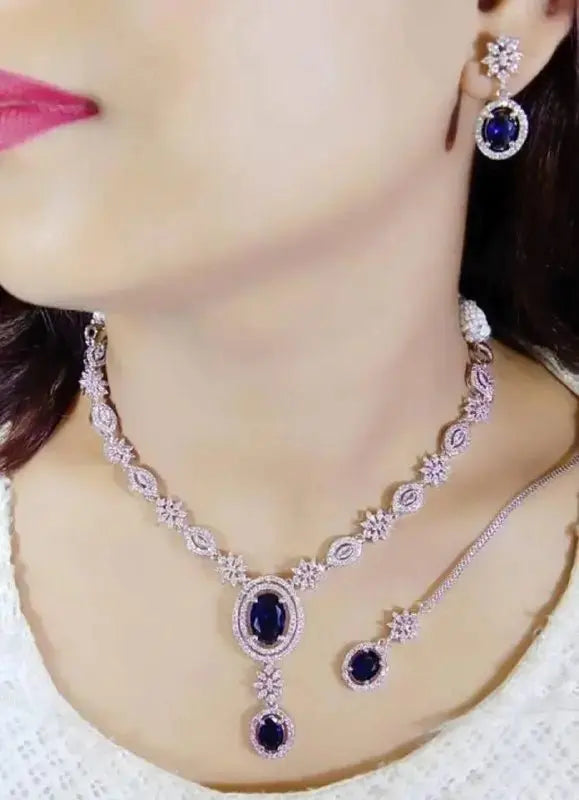 Pink Stone Bridal Necklace Set with Maang Tikka | CZ Diamond Wedding Jewellery Set | ImiStyleJewellery - Imistyle Jewellery