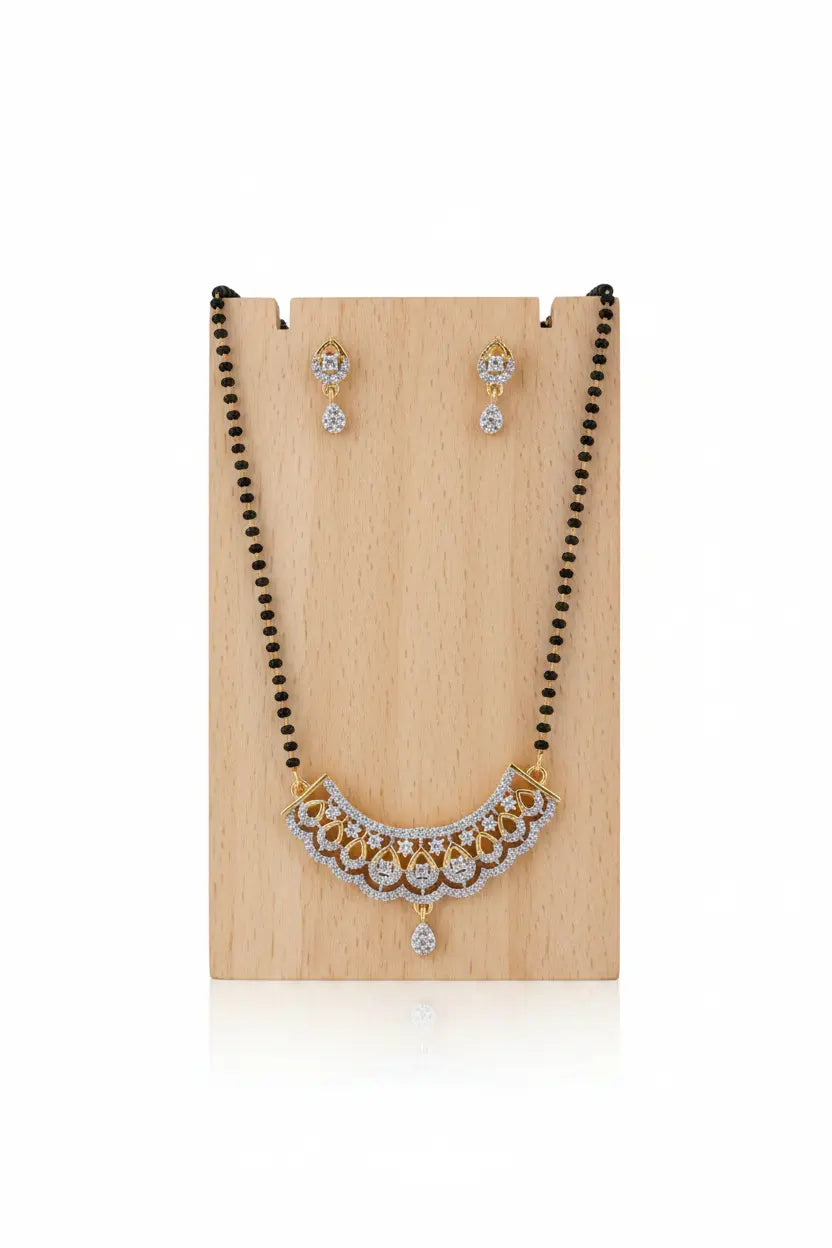 Designer American Diamond Mangalsutra Set with Earrings | Modern Black Beads Mangalsutra Jewellery for Women | ImiStyleJewellery - Imistyle Jewellery