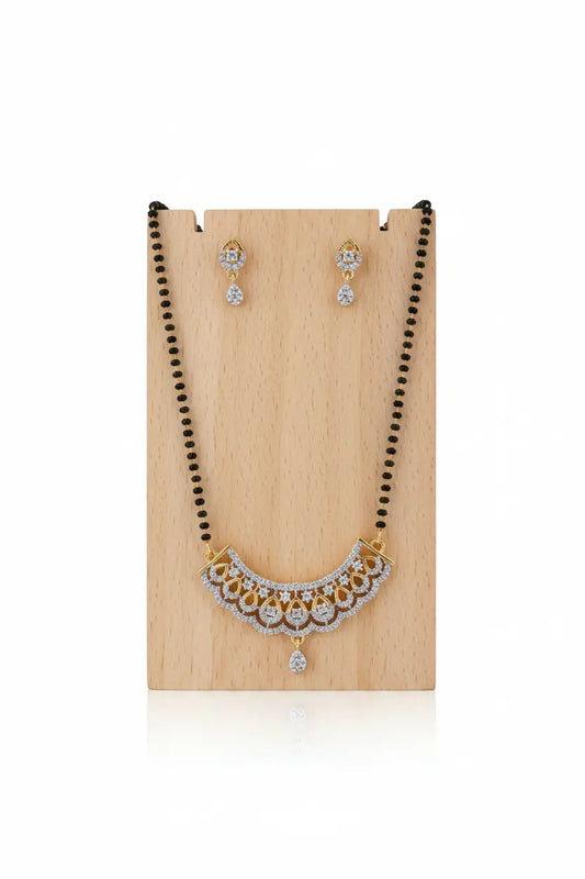 Designer American Diamond Mangalsutra Set with Earrings | Modern Black Beads Mangalsutra Jewellery for Women | ImiStyleJewellery - Imistyle Jewellery