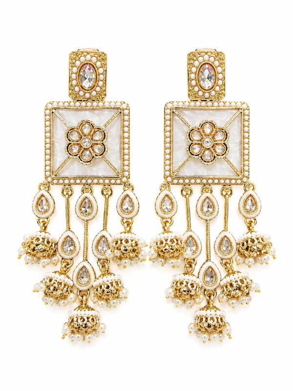 Ivory Pearl Kundan Square Drop Jhumka Earrings for Women | Traditional Bridal Statement Earrings IMISTYLE Jewellery - Imistyle Jewellery