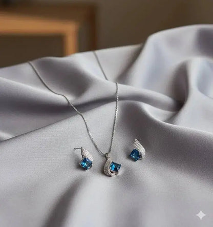 Emerald Green Crystal Pendant Set for Women | Minimal Necklace & Earrings Set Imitation Jewellery | ImiStyleJewellery - Imistyle Jewellery