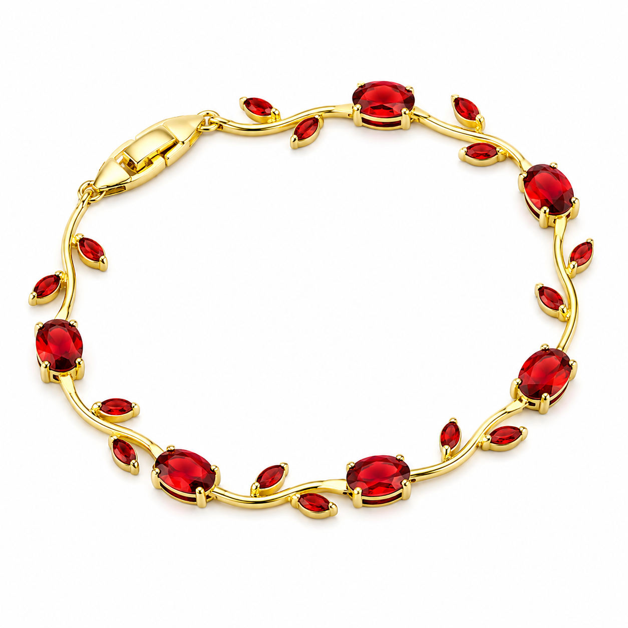 Luxury Tulip Red Crystal Gold Plated Bracelet