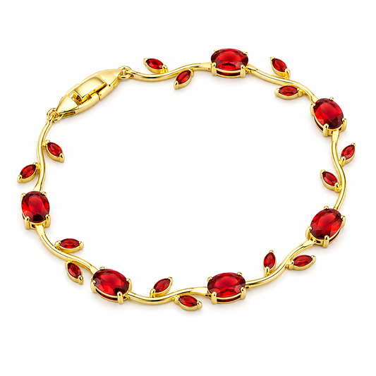 Luxury Tulip Red Crystal Gold Plated Bracelet