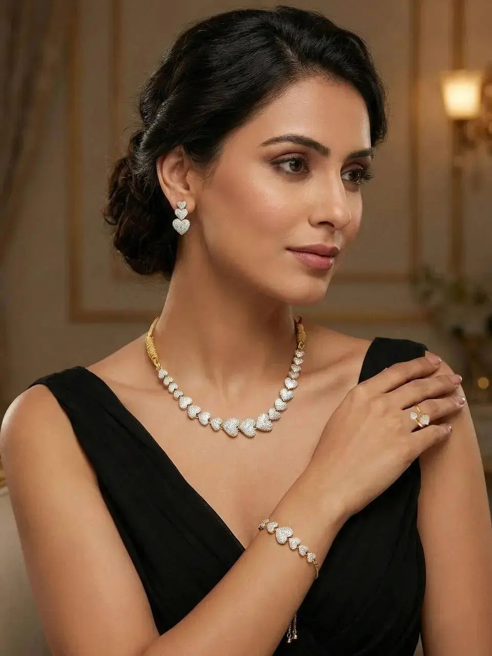 Luxury Heart Shape Necklace Set for Women | Crystal Love Design Earrings & Ring Imitation Jewellery | ImiStyleJewellery - Imistyle Jewellery
