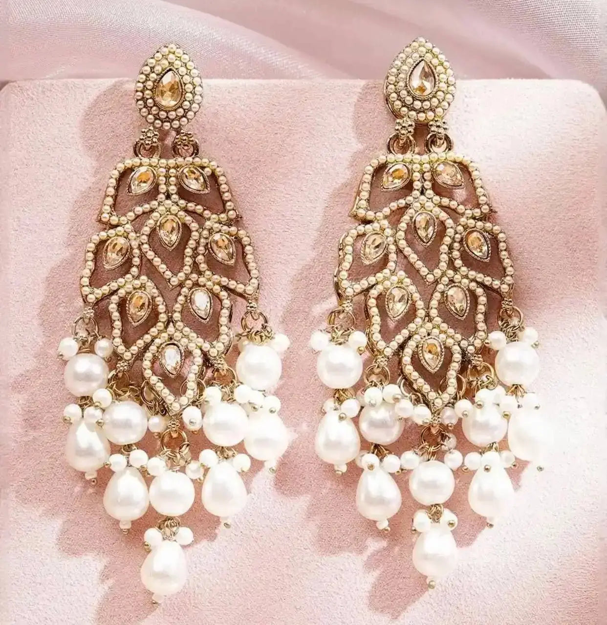 Elegant Pearl Drop Earrings for Women | Traditional Gold Plated Chandbali Earrings Imitation Jewellery | ImiStyleJewellery - Imistyle Jewellery