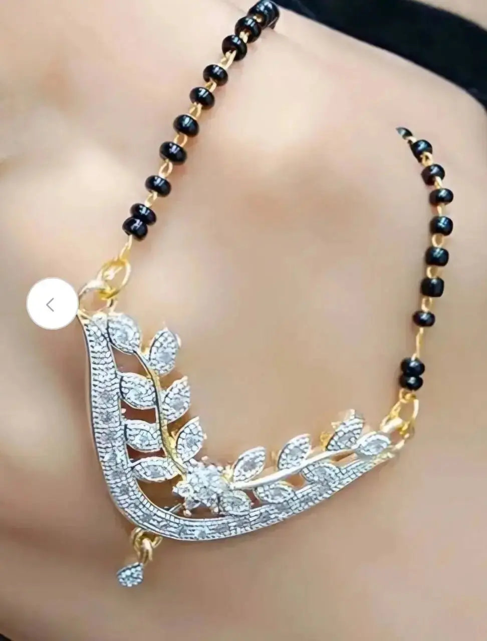 Luxury American Diamond Leaf Design Mangalsutra Set with Earrings | Elegant Black Beads Jewellery for Women | ImiStyleJewellery - Imistyle Jewellery