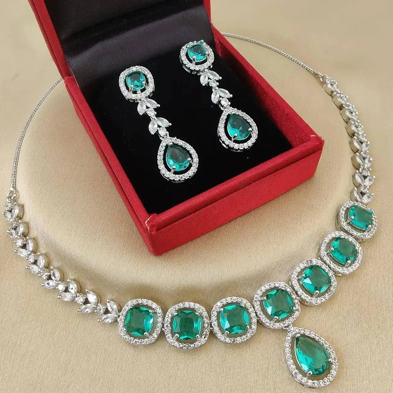 Royal Blue Stone Necklace Set with Drop Earrings | Premium American Diamond Imitation Jewellery for Women | ImiStyleJewellery - Imistyle Jewellery