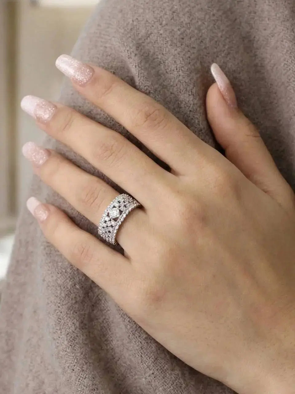 Stylish Silver Adjustable Ring for Women | Crystal Studded Open Band Imitation Jewellery Ring | ImiStyleJewellery - Imistyle Jewellery
