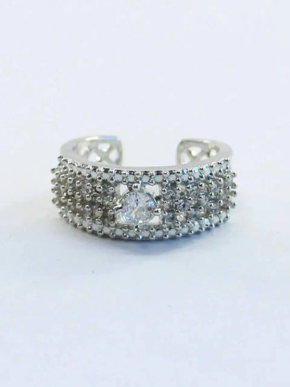 Stylish Silver Adjustable Ring for Women | Crystal Studded Open Band Imitation Jewellery Ring | ImiStyleJewellery - Imistyle Jewellery