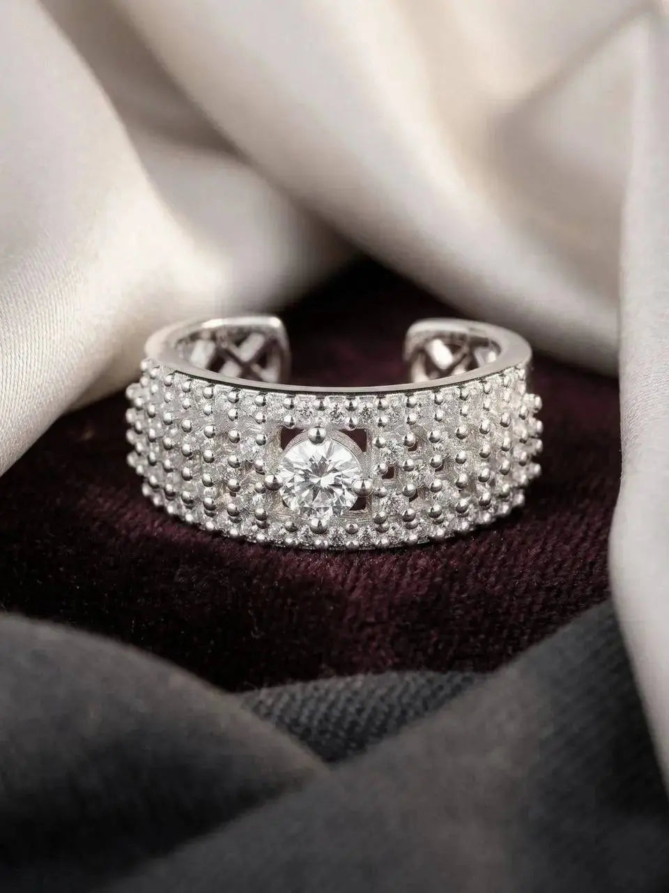 Stylish Silver Adjustable Ring for Women | Crystal Studded Open Band Imitation Jewellery Ring | ImiStyleJewellery - Imistyle Jewellery