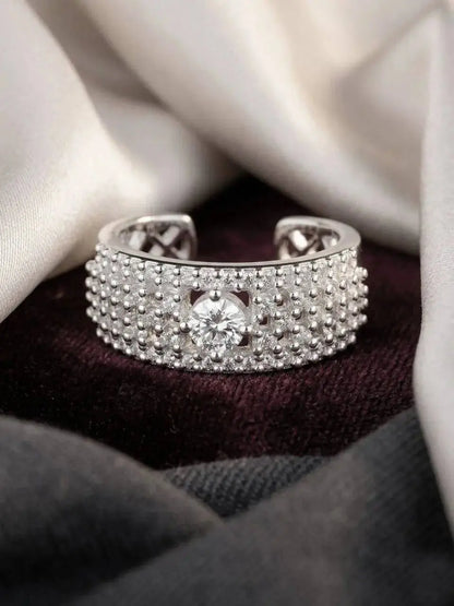 Stylish Silver Adjustable Ring for Women | Crystal Studded Open Band Imitation Jewellery Ring | ImiStyleJewellery - Imistyle Jewellery