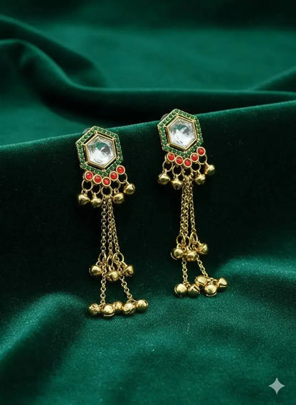 Traditional Gold Kundan Long Earrings for Women | Pearl Chain Hanging Ethnic Earrings Imitation Jewellery | ImiStyleJewellery - Imistyle Jewellery