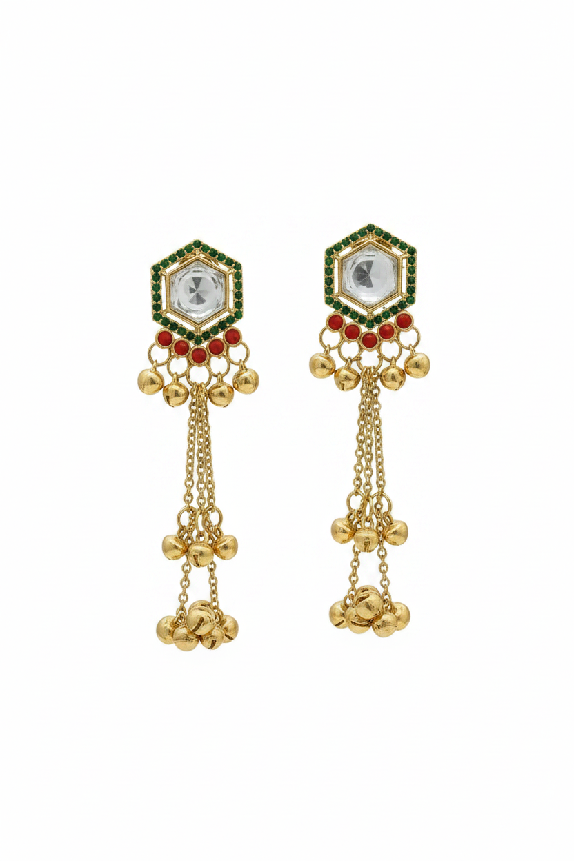 Traditional Gold Kundan Long Earrings for Women | Pearl Chain Hanging Ethnic Earrings Imitation Jewellery | ImiStyleJewellery
