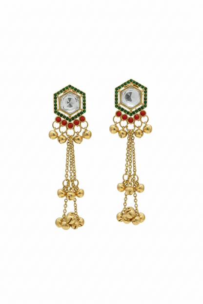 Traditional Gold Kundan Long Earrings for Women | Pearl Chain Hanging Ethnic Earrings Imitation Jewellery | ImiStyleJewellery